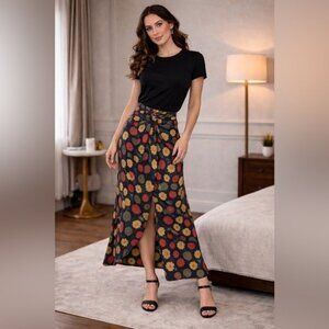 Wild Pony XS Floral Midi Skirt Twist Front High Waist Romantic Vintage NWOT